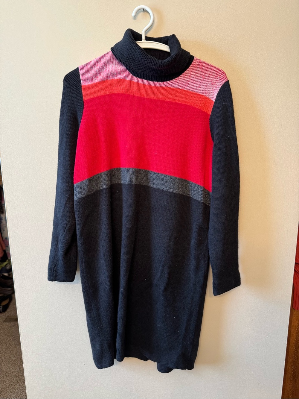 Free People Black and Red Colorblock Turtleneck Sweater Dress